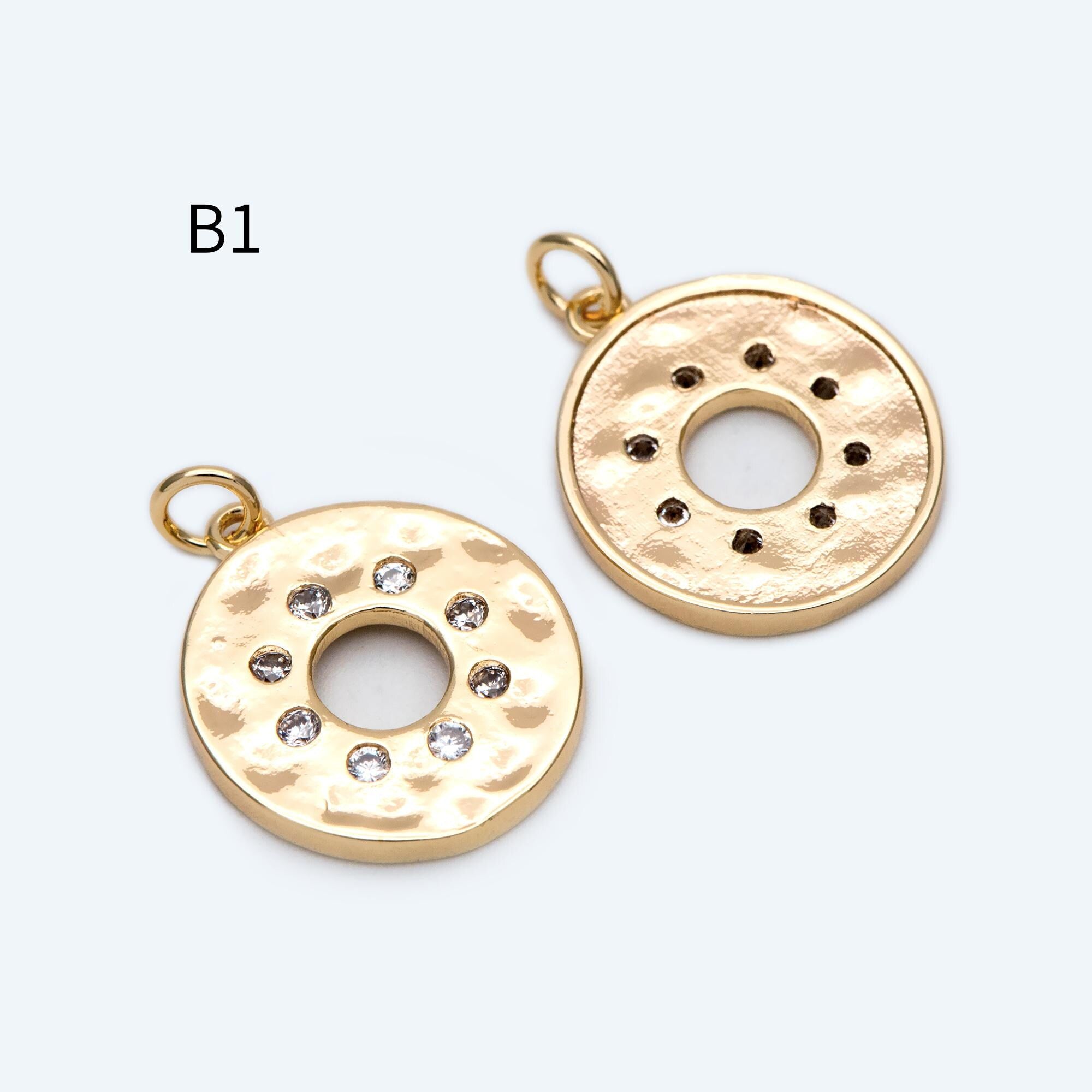 4pcs CZ pave Gold/ Silver Tone Round Oval Charm, 18K Gold/ Rhodium plated Brass, Rhinestone Earring Charm (GB-1872)